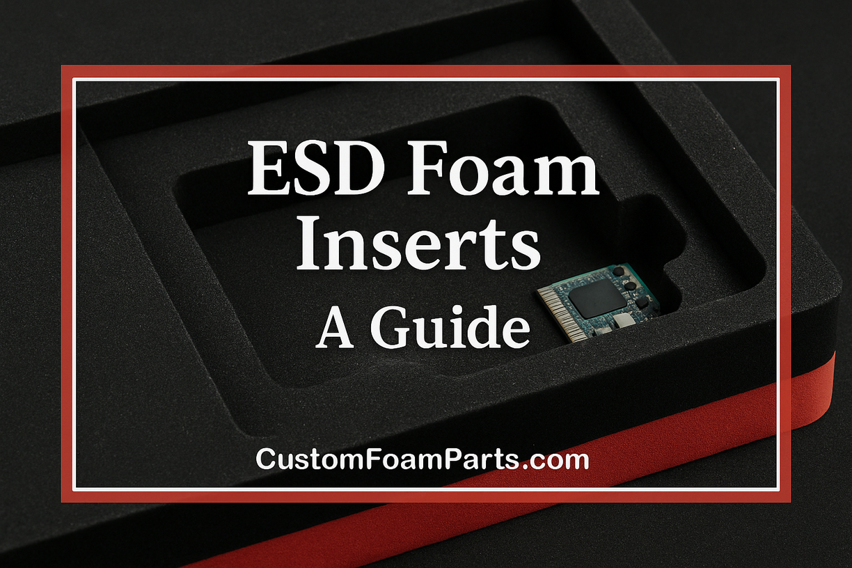 A close-up shot of an ESD foam insert with a small circuit board placed inside one of the custom-cut compartments.