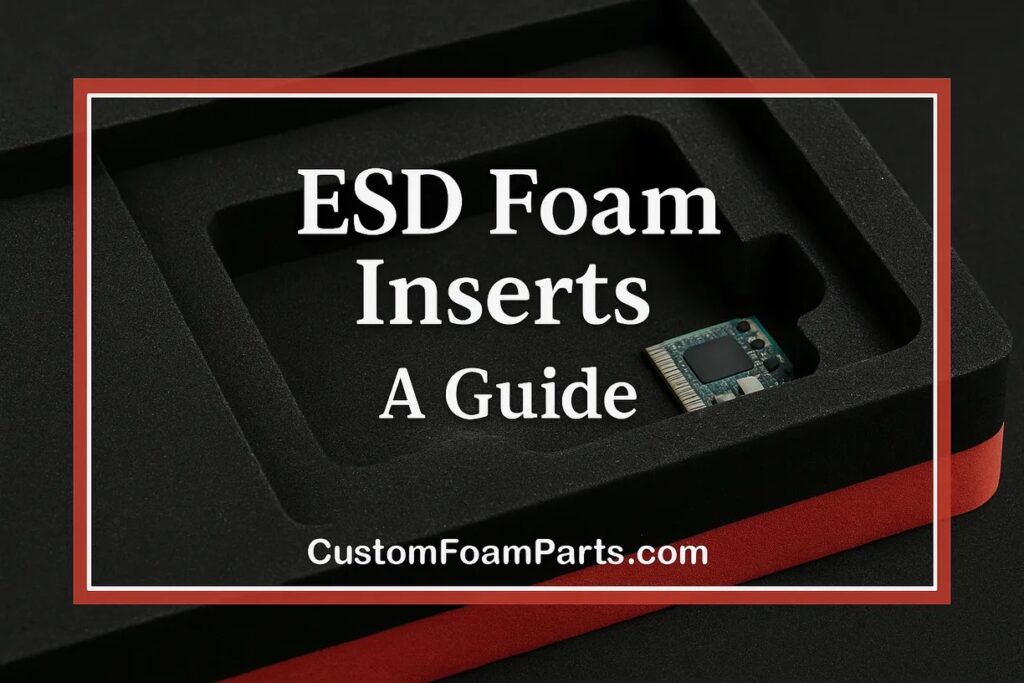 A close-up shot of an ESD foam insert with a small circuit board placed inside one of the custom-cut compartments.